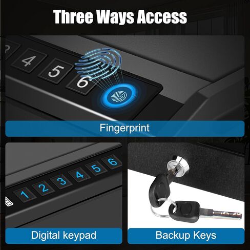 Gun Safe for Handguns, Biometric Pistol Safe, Fingeprint Gun Lock Box for Car, Bedside, Nightstand- Upgraded Keypad/Key Access,Silent Mode,Rugged Construction,Auto Open Lid (Black) in Saudi Arabia