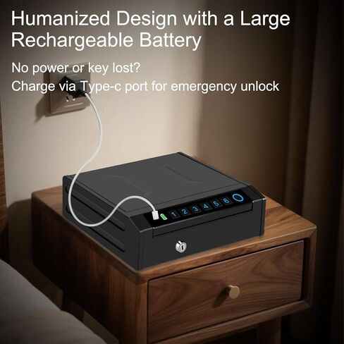 Gun Safe for Handguns, Biometric Pistol Safe, Fingeprint Gun Lock Box for Car, Bedside, Nightstand- Upgraded Keypad/Key Access,Silent Mode,Rugged Construction,Auto Open Lid (Black) in Saudi Arabia