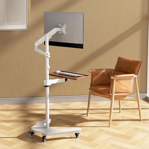Laptop Floor Stand,Steel Liftable Floor Shelf,Rotating Computer Desk with Tray,for Home Outdoor Office,Flexible Adjustment(White) in Saudi Arabia