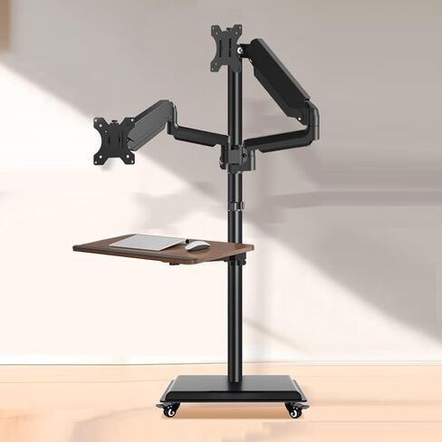 Laptop Floor Stand,Steel Portable Roller Stand with Tray,Adjustable Dual Screen Stand,for Home Outdoor Office in Saudi Arabia