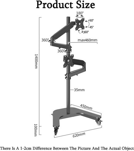 Laptop Floor Stand,Liftable Steel Shelf,Dual Screen with Roller,for Home Outdoor Office,Easy to Move(White) in Saudi Arabia