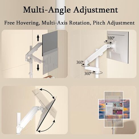 Laptop Floor Stand,Liftable Steel Shelf,Dual Screen with Roller,for Home Outdoor Office,Easy to Move(White) in Saudi Arabia