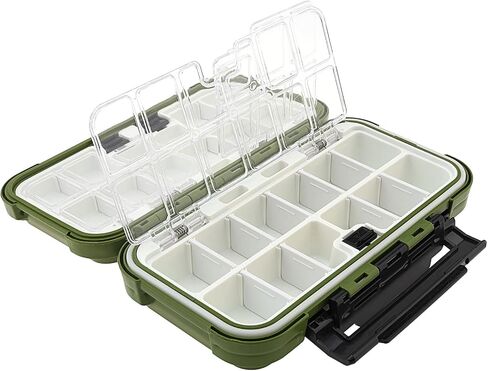 Waterproof Fishing Tackle Box Organizer, 24 Compartments Double Layer Lure Boxes Hooks Storage Case Fishing Accessories Box Containers (Green) in Saudi Arabia