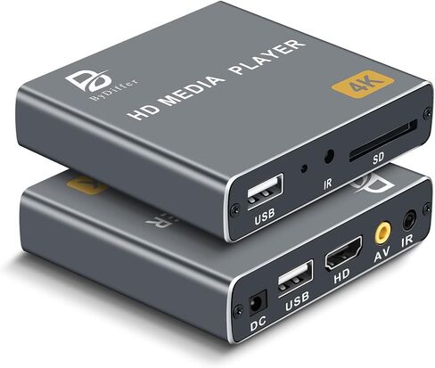 4K Digital Media Player, TV MP4 Video Player with HDMI/AV Output, Digital Signage Mini HD Media Players for USB Drives/SD Cards, H.265/HEVC, Looping, Auto Playback, Grey in Saudi Arabia