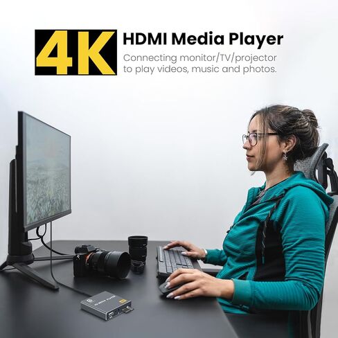 4K Digital Media Player, TV MP4 Video Player with HDMI/AV Output, Digital Signage Mini HD Media Players for USB Drives/SD Cards, H.265/HEVC, Looping, Auto Playback, Grey in Saudi Arabia