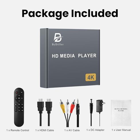 4K Digital Media Player, TV MP4 Video Player with HDMI/AV Output, Digital Signage Mini HD Media Players for USB Drives/SD Cards, H.265/HEVC, Looping, Auto Playback, Grey in Saudi Arabia