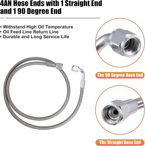 X AUTOHAUX 4AN Turbo Oil Feed Line 12" Turbo Feed Line Length Stainless Steel Braided AN4 90 Degree Straight Hose End Remote Turbocharger Oil Drain Return Line in Saudi Arabia