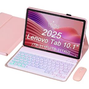 Keyboard Case for Lenovo Tab 10.1" 2025 (TB-311FU/TB-311XU), Wireless Bluetooth Rechargeable Keyboard with Mouse, Backlit RGB Keys, Detachable Design, Slim Protective Cover (Black) in Saudi Arabia
