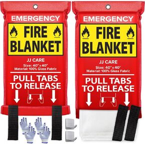 JJ CARE Fire Blanket – (Large) 4.9x4.9ft with Hooks & Gloves, Emergency Fire Blanket for Home & Kitchen, High Heat Resistant Fire Suppression Blankets for Home Safety, Kitchen, Camping in Kuwait