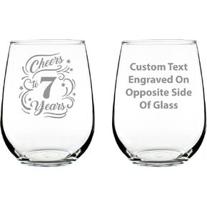 Cheers to 7 Years - Stemless Wine Glass Gifts for Women & Men - 7th Anniversary Party Decor - Large 17 Oz Glasses in Saudi Arabia
