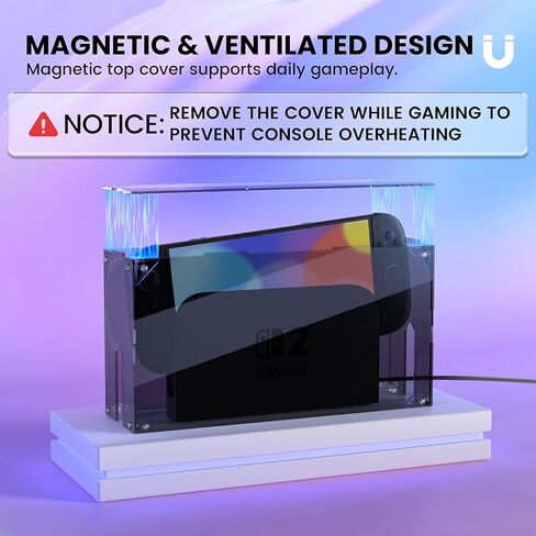 Playvital Clear Acrylic Dustproof Cover لـ Nintendo Switch 2 | الجزء العلوي من التهوية المغناطيسية ، التثبيت الخالي من الأدوات ، مربع عرض شفاف للتبديل 2 وضع Dock - مسح الأزرق in Saudi Arabia