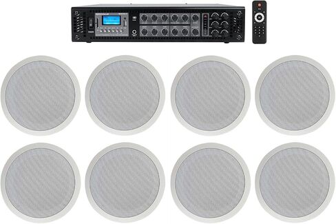 Rockville 6-Zone 70v Amplifier+(8) 8" 2-Way White Ceiling Speakers 4 Restaurant in Saudi Arabia