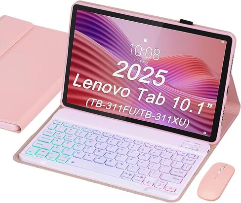 Keyboard Case for Lenovo Tab 10.1" 2025 (TB-311FU/TB-311XU), Wireless Bluetooth Rechargeable Keyboard with Mouse, Backlit RGB Keys, Detachable Design, Slim Protective Cover (Black) in Saudi Arabia