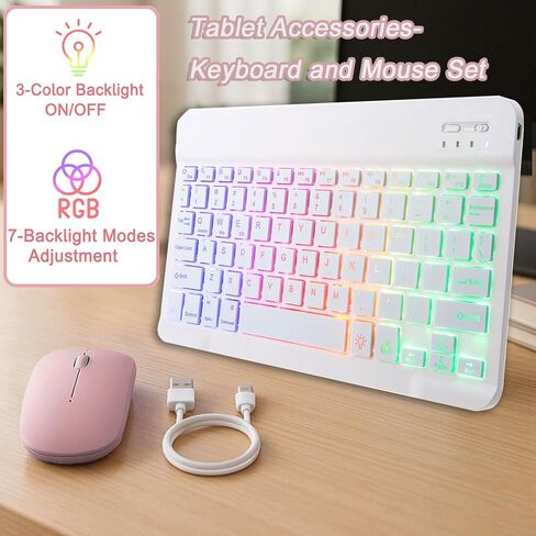 Keyboard Case for Lenovo Tab 10.1" 2025 (TB-311FU/TB-311XU), Wireless Bluetooth Rechargeable Keyboard with Mouse, Backlit RGB Keys, Detachable Design, Slim Protective Cover (Black) in Saudi Arabia