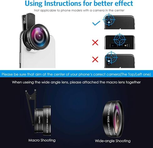 Smartphone Camera Lens Kit, 0.45X Wide Angle and Macro Lens, Clip-on Phone Photography Attachment in Saudi Arabia