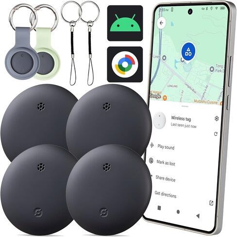 Tracker Air Tracker - 4 حزمة ، تعقب GPS Bluetooth لهواتف Android ، متوافق مع Google Find My Guide ، محدد موقع العناصر للأمتعة ، المفاتيح ، حقيبة الظهر ، IP66 مقاومة للماء in Kuwait