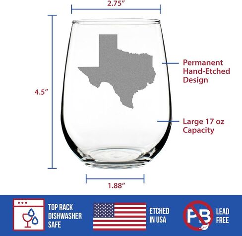 Texas State Outline Stemless Wine Glass - State Themed Drinking Decor and Gifts for Texan Women & Men - Large 17 Oz Glasses in Saudi Arabia