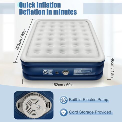 Queen Air Mattress with Built-in Pump,18''Raised Blow Up Mattress 2Mins Self inflation,48Hr Leak-Proof Test,Upgraded Thicker Inflatable Mattress Air Bed with storage Bag for Guests,Camping,660 lbs Max in Saudi Arabia