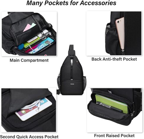 MOSISO Sling Backpack Hiking Daypack, Lightweight Crossbody Sling Bag ith Front Raised Pocket 9-11 inch Tablet Sleeve Case, Side Open Carrying Bag with 4 Zipper Pockets, Black in Saudi Arabia