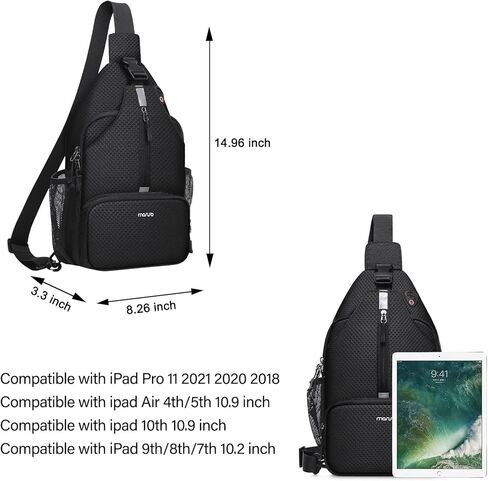 MOSISO Sling Backpack Hiking Daypack, Lightweight Crossbody Sling Bag ith Front Raised Pocket 9-11 inch Tablet Sleeve Case, Side Open Carrying Bag with 4 Zipper Pockets, Black in Saudi Arabia