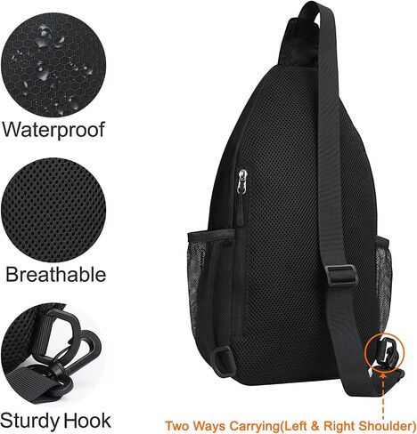 MOSISO Sling Backpack Hiking Daypack, Lightweight Crossbody Sling Bag ith Front Raised Pocket 9-11 inch Tablet Sleeve Case, Side Open Carrying Bag with 4 Zipper Pockets, Black in Saudi Arabia