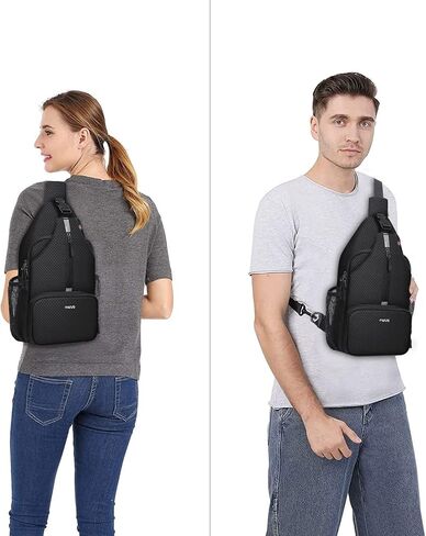 MOSISO Sling Backpack Hiking Daypack, Lightweight Crossbody Sling Bag ith Front Raised Pocket 9-11 inch Tablet Sleeve Case, Side Open Carrying Bag with 4 Zipper Pockets, Black in Saudi Arabia