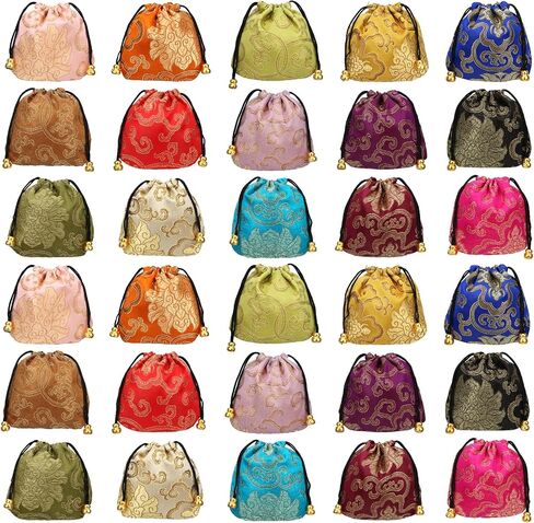 kilofly 30 pc Chinese Silk Brocade Drawstring Jewelry Bag Gift Pouch Value Set in Kuwait