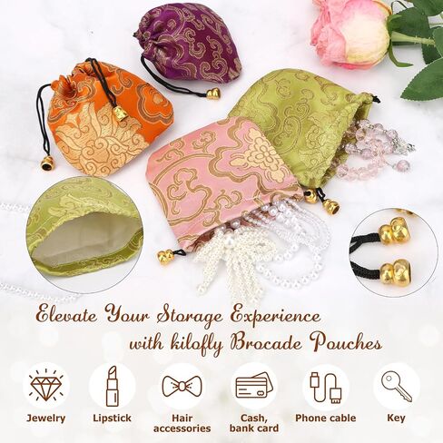 kilofly 30 pc Chinese Silk Brocade Drawstring Jewelry Bag Gift Pouch Value Set in Kuwait