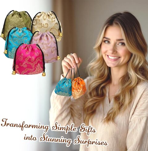 kilofly 30 pc Chinese Silk Brocade Drawstring Jewelry Bag Gift Pouch Value Set in Kuwait