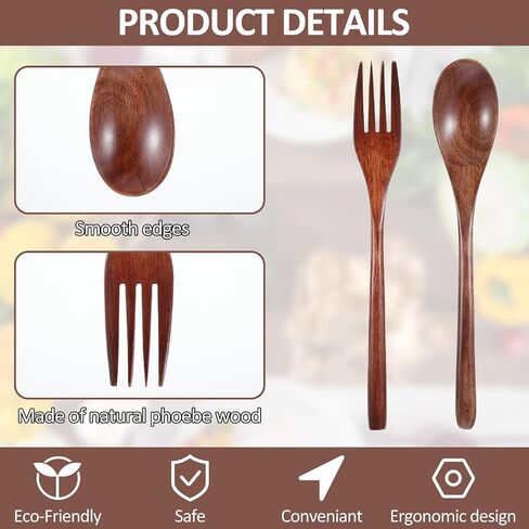 cobee Wooden Spoon and Fork for Eating,16Pcs Wood Dinner Utensil Set Handmade Reusable Kitchen Wooden Flatware Tableware Cutlery Set for Stirring Cooking Camping Party 9 Inch in Saudi Arabia