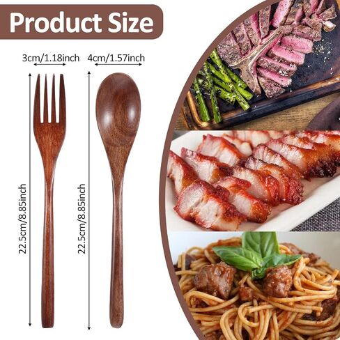 cobee Wooden Spoon and Fork for Eating,16Pcs Wood Dinner Utensil Set Handmade Reusable Kitchen Wooden Flatware Tableware Cutlery Set for Stirring Cooking Camping Party 9 Inch in Saudi Arabia