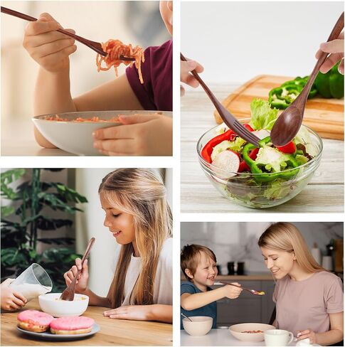 cobee Wooden Spoon and Fork for Eating,16Pcs Wood Dinner Utensil Set Handmade Reusable Kitchen Wooden Flatware Tableware Cutlery Set for Stirring Cooking Camping Party 9 Inch in Saudi Arabia