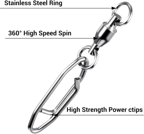 Fishing Speed Clips, 30Pcs Fishing Snap Swivels Ball Stainless Bearing Swivel Power Clips Lures Quick Snap Connector for Saltwater Freshwater in Saudi Arabia