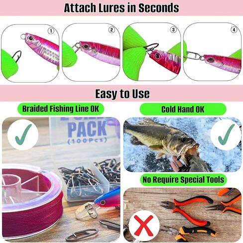 50pcs Fishing Speed Clips, Stainless Steel Fishing Power Clips High Strength Speed Clip for Freshwater Saltwater Fishing, Quick Change Fishing Lure Snap Tackle for Crankbait Popper Lures in Saudi Arabia