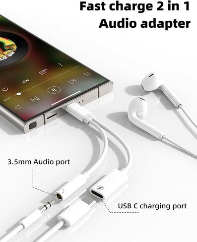 USB C إلى 3.5 ملم محول صوت الصوت (2IN1) لكابل Apple C Cable Cable Aux Flitter for iPhone 16 Headset DAC Audio Audio for iPad earbuds microphone متوافق مع Samsung Car Auxiliary in Saudi Arabia