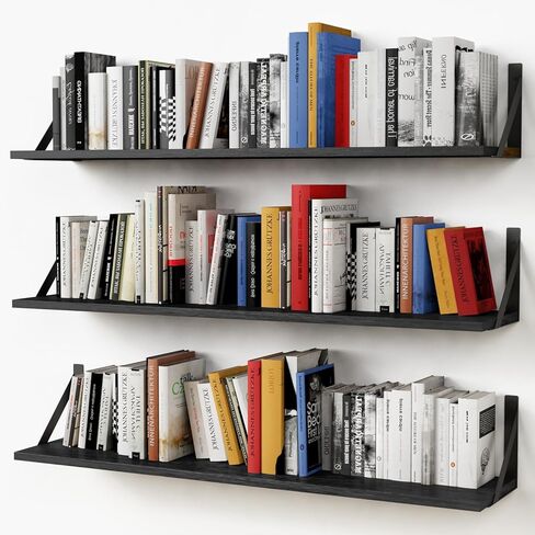Forbena Floating Shelves 36 Inches Long 8 in Deep Set of 3, Large Wall Shelf for Bedroom Books, Heavy Duty Wide Wall Shelving for Closet Organizers and Storage, Living Laundry Room, Library (Black) in Kuwait
