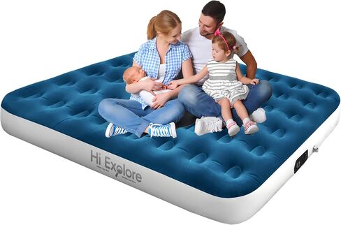 Queen Air Mattress with Built in Pump, Camping Air Bed, Inflatable Blow Up Mattress, for Home, Guests (Blue, 10" Height) in Saudi Arabia