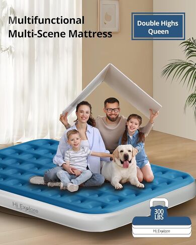 Queen Air Mattress with Built in Pump, Camping Air Bed, Inflatable Blow Up Mattress, for Home, Guests (Blue, 10" Height) in Saudi Arabia