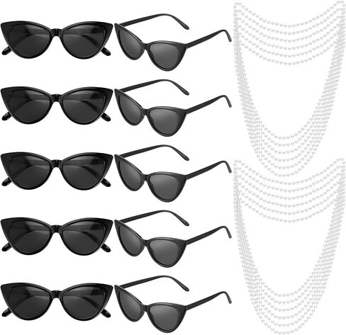 1920s Accessories for Women Black Pearl Choker Necklace Sunglasses Crowns Set Teal Blue Party Favors 6 Pcs Pearl Necklace 6 Pcs Vintage Cat Eye Sunglasses 6 Pcs Tiaras Crown for 1920s Themed Party in Kuwait