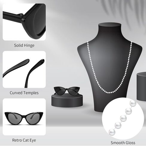 1920s Accessories for Women Black Pearl Choker Necklace Sunglasses Crowns Set Teal Blue Party Favors 6 Pcs Pearl Necklace 6 Pcs Vintage Cat Eye Sunglasses 6 Pcs Tiaras Crown for 1920s Themed Party in Kuwait