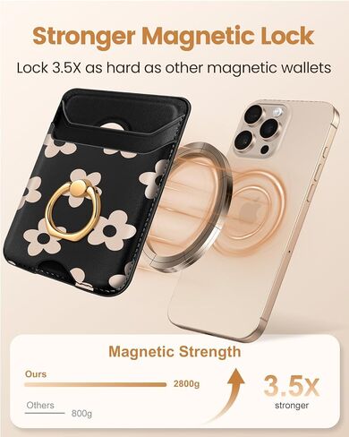 Shorogyt متوافق مع Magsafe Wallet Magnetic Card حامل - محافظ الهاتف مع Ring Stand أزياء لطيفة لأجهزة iPhone 16/15/14/13/12 للنساء للبنات تصميم الزهور الأسود ، FIT 3 بطاقات in Kuwait