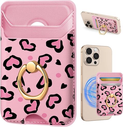 Shorogyt Compatible with Magsafe Wallet Magnetic Card Holder - Phone Wallets with Ring Stand Cute Fashion for iPhone 16/15/14/13/12 Series for Women Girls Black Flower Design, Fit 3 Cards in Saudi Arabia