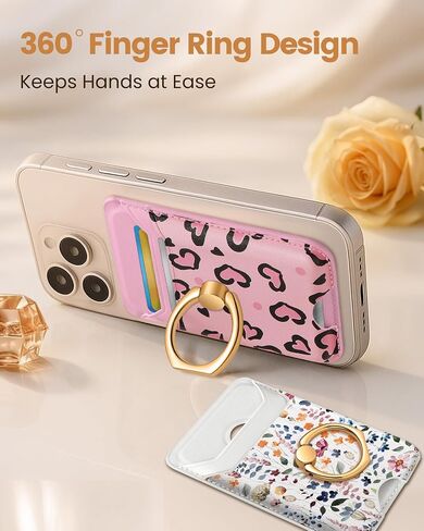 Shorogyt Compatible with Magsafe Wallet Magnetic Card Holder - Phone Wallets with Ring Stand Cute Fashion for iPhone 16/15/14/13/12 Series for Women Girls Black Flower Design, Fit 3 Cards in Saudi Arabia