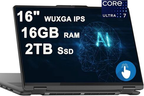 Lenovo Yoga 7 16 2-in-1 AI PC Laptop 16" WUXGA IPS Touch Glossy Intel 12-core Ultra 7 155U 16GB RAM 1TB SSD Backlit Fingerprint Thunderbolt FHD IR Privacy Camera Win11 w/ICP Accessory in Saudi Arabia