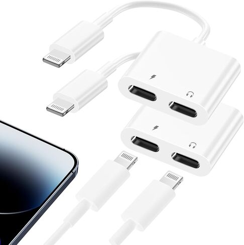 محول سماعة سماعات رأس iPhone المزدوج Lightning ، 2 حزمة 2 في 1 Lightning سماعة الرأس الصوت وشاحن محول الفاصل متوافق مع iPhone 14 13 12 11 XS XR x 8 7 6 ، دعم الصوت+الشحن+التحكم في مستوى الصوت in Kuwait