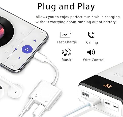 محول سماعة سماعات رأس iPhone المزدوج Lightning ، 2 حزمة 2 في 1 Lightning سماعة الرأس الصوت وشاحن محول الفاصل متوافق مع iPhone 14 13 12 11 XS XR x 8 7 6 ، دعم الصوت+الشحن+التحكم في مستوى الصوت in Kuwait