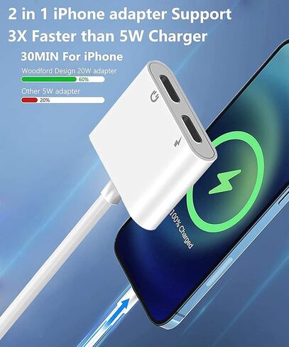محول سماعة سماعات رأس iPhone المزدوج Lightning ، 2 حزمة 2 في 1 Lightning سماعة الرأس الصوت وشاحن محول الفاصل متوافق مع iPhone 14 13 12 11 XS XR x 8 7 6 ، دعم الصوت+الشحن+التحكم في مستوى الصوت in Kuwait
