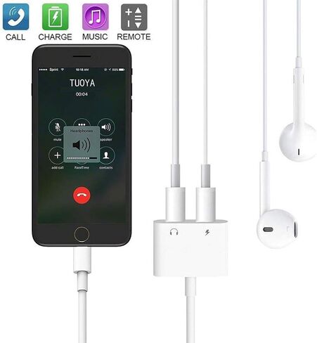 محول سماعة سماعات رأس iPhone المزدوج Lightning ، 2 حزمة 2 في 1 Lightning سماعة الرأس الصوت وشاحن محول الفاصل متوافق مع iPhone 14 13 12 11 XS XR x 8 7 6 ، دعم الصوت+الشحن+التحكم في مستوى الصوت in Kuwait