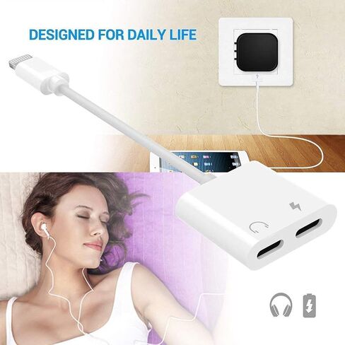 محول سماعة سماعات رأس iPhone المزدوج Lightning ، 2 حزمة 2 في 1 Lightning سماعة الرأس الصوت وشاحن محول الفاصل متوافق مع iPhone 14 13 12 11 XS XR x 8 7 6 ، دعم الصوت+الشحن+التحكم في مستوى الصوت in Kuwait