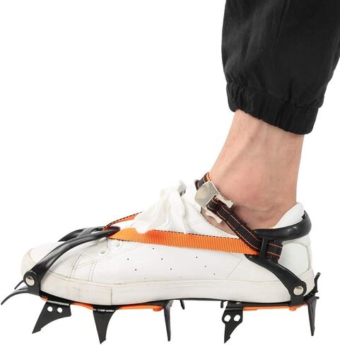 plplaaoo Outdoor Spring Claw Crampons Boots Non Slip Ice Shoes Cover Accessory with 12 Toothed Steel Claws for Snow Ice Climbing Hiking Mountaineering Black Orange Size 36 47 in Saudi Arabia